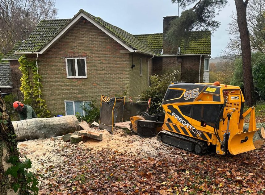 Tracked chipper on a stump job